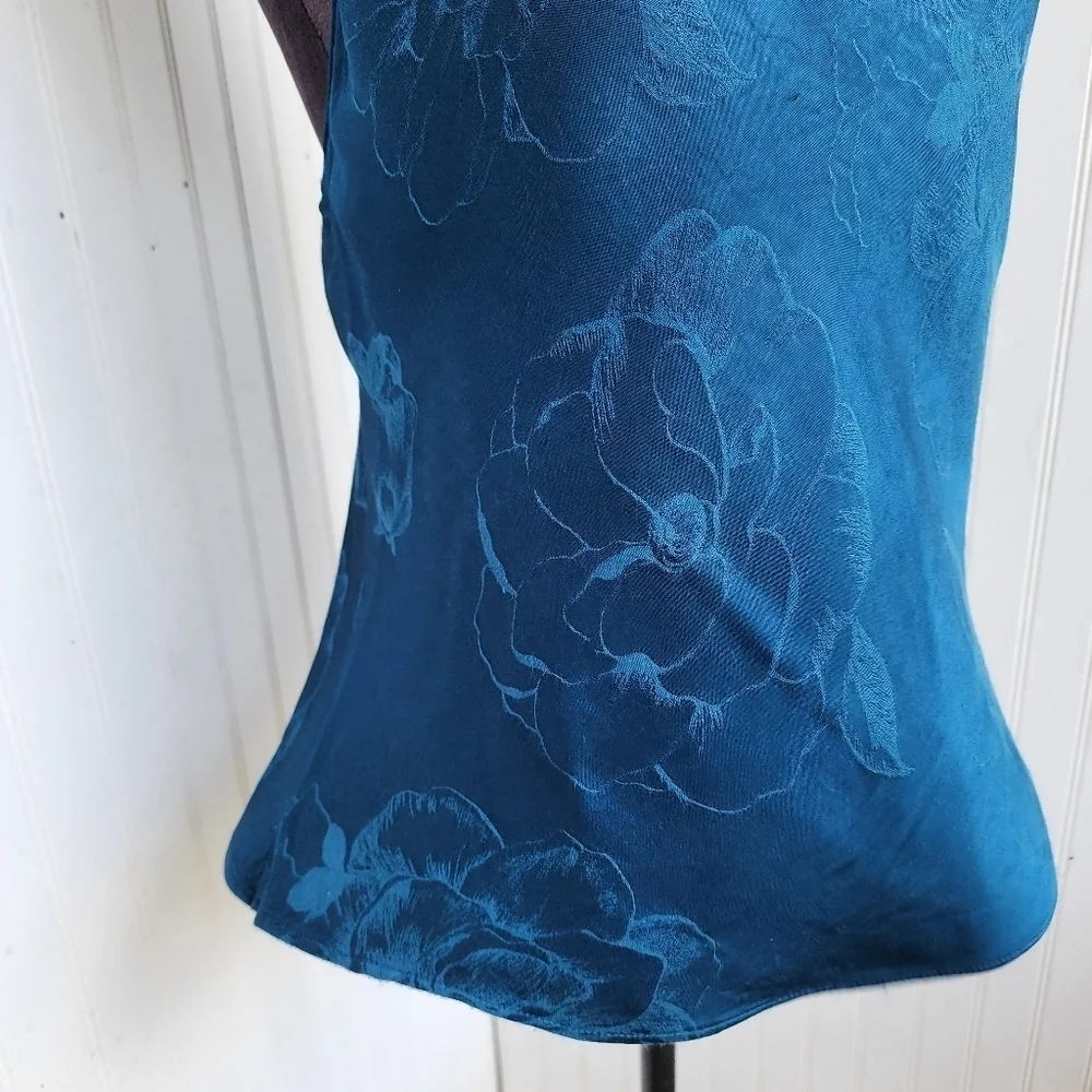 Victoria's Secret Split Back Floral Damask Teal Camisole Rayon Satin Sexy Sz M